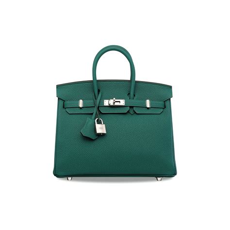 A MALACHITE TOGO LEATHER BIRKIN 25 WITH PALLADIUM .